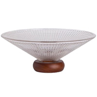 Square Grid Wooden Base Glass Fruit Bowl for Living Room Coffee Table, Decorative Fish Tank, Snack Plate, Fruit Basket