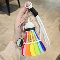 Colorful Badminton Racket Keychain with Feather Ball Charm, Sports-Themed Bag Pendant for Men and Women, Competition Souvenir Gift