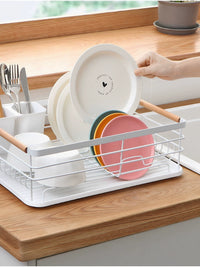 2-Tier Metal Dish Drying Rack with Drainboard for Kitchen Countertop
