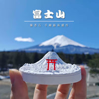 Mount Fuji Ceramic Diffuser Stone & Miniature Ornament Set, Hand-Painted Japanese Micro-Landscape Decor with Cherry Blossom