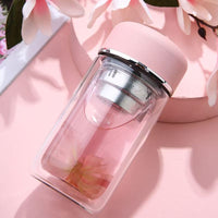 Double-Layer Portable Glass Tea Infuser Bottle for Women, 200ml