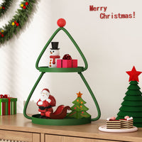 Christmas Tree Side Table with Storage Shelf, 2-Tier Iron Art Plant Stand for Balcony Living Room Decor