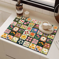 Oil Painting Style Diatomaceous Earth Kitchen Drain Mat - Super Absorbent & Quick Dry Coffee Machine Mat, Heat Resistant Table Decor
