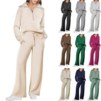 Women's Fashion Casual Tracksuit Set with Zip-Up Hoodie and Wide-Leg Pants