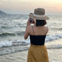 Women's Wide Brim Straw Sun Hat for Summer Outdoor UV Protection