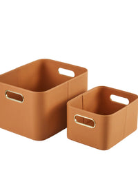 PU Leather Desktop Storage Box Set with Lid, Cosmetic Organizer, Snack Basket