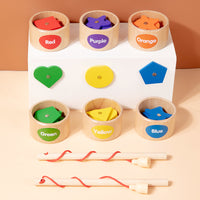 Kids Wooden Magnetic Fishing Game Geometric Shape Color Sorting Educational Toy