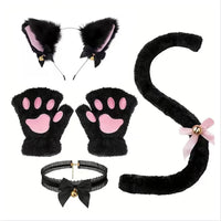 Halloween Cat Cosplay Accessory Set with Ears, Collar, Paws, and Tail