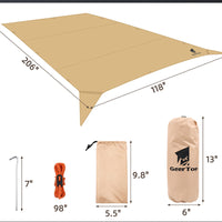 5x3m Khaki Silver-Coated Outdoor Camping Tarp Sunshade, Waterproof UV Protection