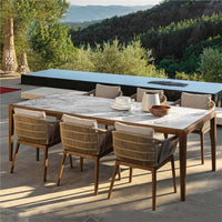 Nordic Outdoor Rattan Woven Dining Set with Teak Wood and Rock Slab Table