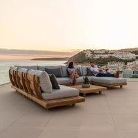 Outdoor Teak Sofa Villa Courtyard Garden Balcony Nordic Solid Wood Rattan Leisure Sofa Coffee Table Set
