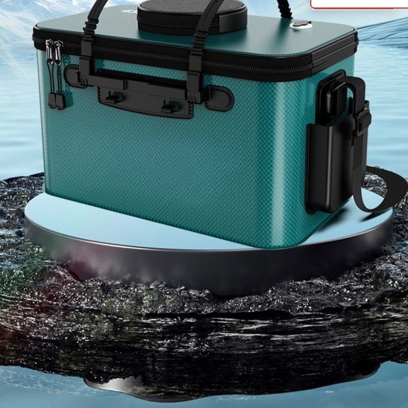 Portable Foldable Fishing Bucket with Aerator, Thickened Multi-functional Live Fish Container, Lightweight Fishing Box