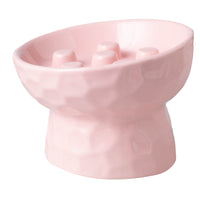 Ceramic Elevated Slow Feeder Pet Bowl for Cats and Small Dogs, Tilted Anti-Vomit Anti-Choke Food Dish