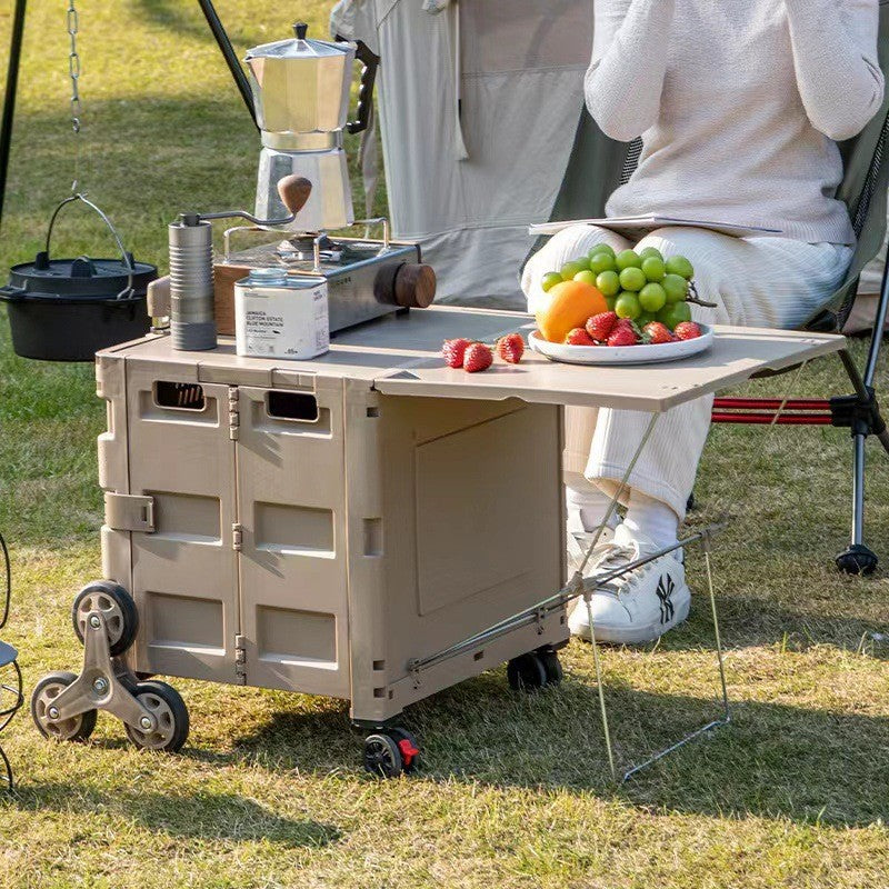 Foldable Camping Cart with Tabletop, Large Capacity Utility Wagon with All-Terrain Wheels
