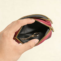 Quilted PU Leather Coin Purse with Double Zipper and Key Ring, Mini Card Holder for Women