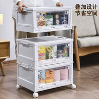 Japanese Style Foldable Storage Box with Lid and Wheels, Double Door Transparent Plastic Organizer for Home and Car