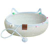 Hand-Woven Rattan Cat Bed with Scratching Board & Play Ball - All Seasons Washable Pet Nest