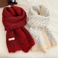 Color Block Knitted Scarf and Hat Set for Women, Korean Style Warm Winter Accessories