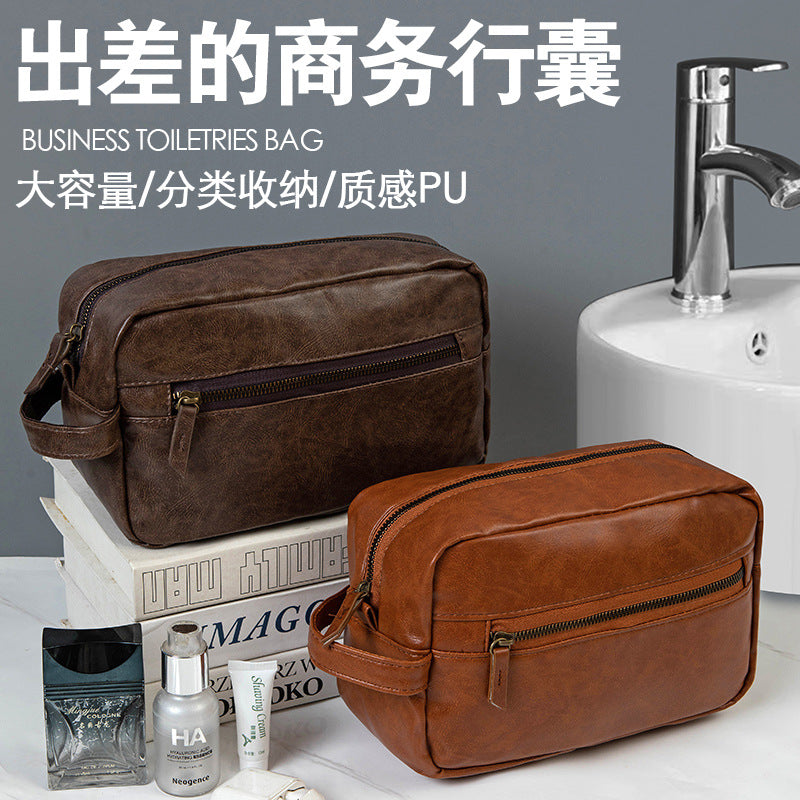 Large Capacity PU Leather Travel Toiletry Bag for Men