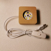 Crystal Cube Wooden Base Craft Ornament LED Luminous Solid Wood Lamp Holder Warm Color Light