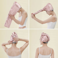 Satin Absorbent Hair Drying Towel Wrap for Women, Double Layer Quick Dry Turban Bath Cap
