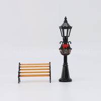 Miniature Dollhouse Park Bench and Street Lamp Christmas Ornament Set