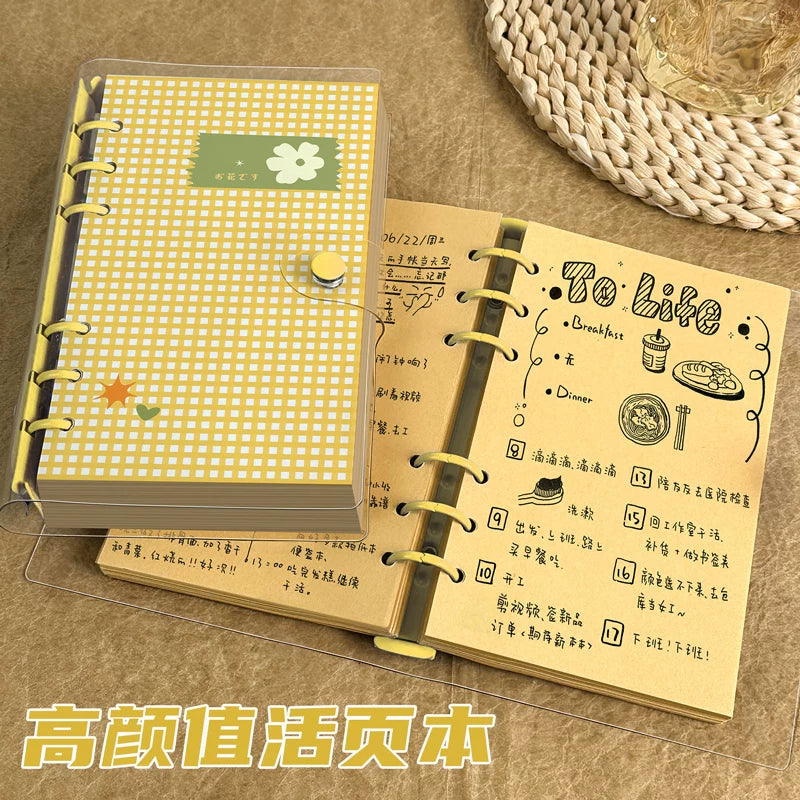 A6 Loose-Leaf Kraft Paper Notebook with Lined Pages, Refillable and Portable for Office, School, and Travel