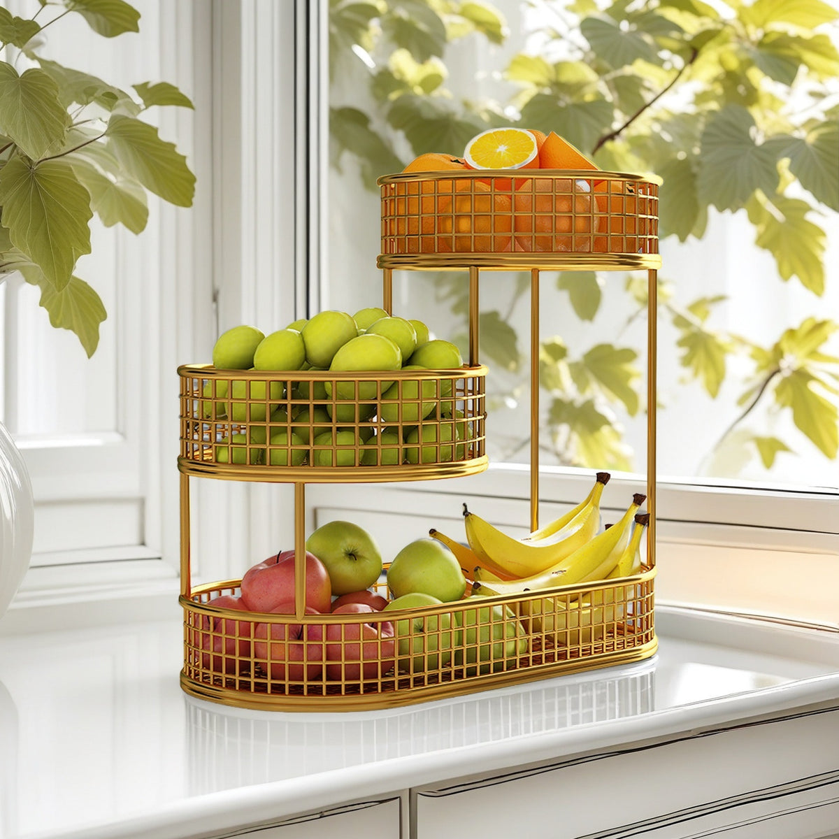 Multi-layer Fruit Basket Stand for Living Room Coffee Table, Large Capacity Snack and Fruit Organizer
