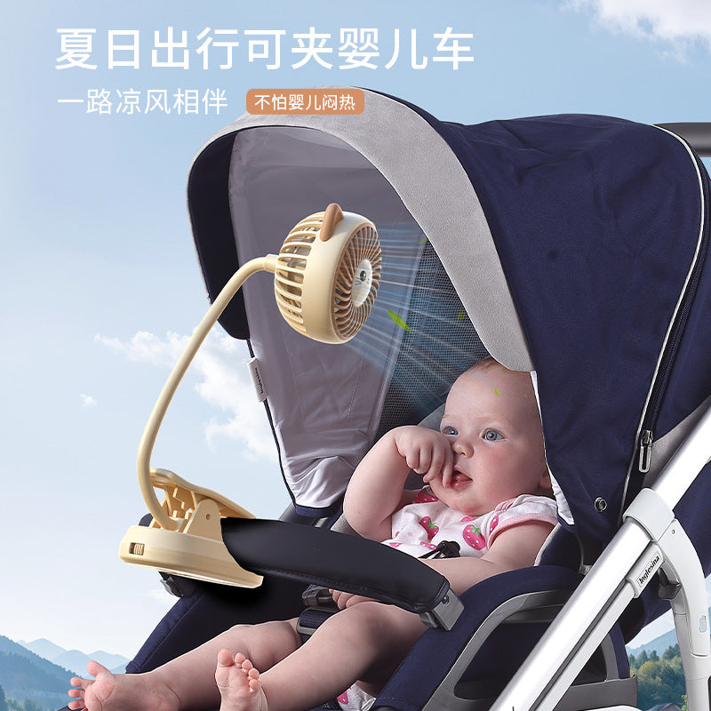 Cartoon Clip-on USB Fan for Desk, Bedside, Stroller, and Crib - Portable and Rechargeable