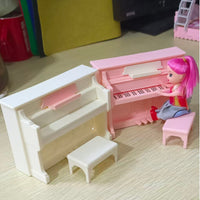Miniature Dollhouse Piano and Chair Set for Girls, Desktop Ornament and Photography Prop