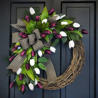 Artificial Tulip Wreath for Front Door Decor, Spring Floral Garland for All Seasons