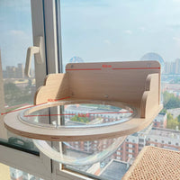 Window Cat Hammock with Suction Cups - Wall-Mounted Wooden Cat Perch for Sunbathing
