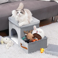 Foldable Pet Stairs with Storage - Two-Tier Dog Steps for Beds and Couches, Cat House Footstool, Detachable Design