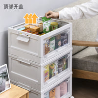 Japanese Style Foldable Storage Box with Lid and Wheels, Double Door Transparent Plastic Organizer for Home and Car