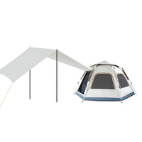 Hexagonal Camping Tent with Integrated Tarp, 210D Oxford Cloth, Waterproof UV Protection, Seam-Sealed for Outdoor Camping
