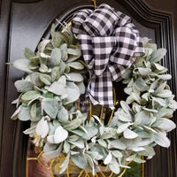 Spring Lamb's Ear Wreath with Faux Flowers for Farmhouse Wedding Decor