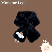 Monstar Lee Japanese Style Cartoon Lamb Plush Cross Scarf for Women, Winter Warm Neck Warmer
