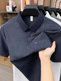 Men's Ice Silk Polo Shirt for Seniors, Breathable Short Sleeve Top