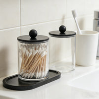 Round Dustproof Cotton Swab Holder with Lid for Home, Hotel, Restaurant - Portable Cosmetic Pad Storage Jar