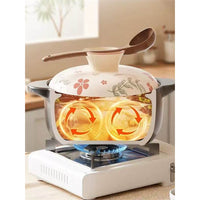 Ceramic Casserole Pot for Induction Cooker, Electric Ceramic Stove, and Open Flame - Red Camellia Design
