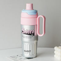Large Capacity Insulated Water Bottle with Dual-Drink Lid and Scale Markings, Portable for Office and Car Use