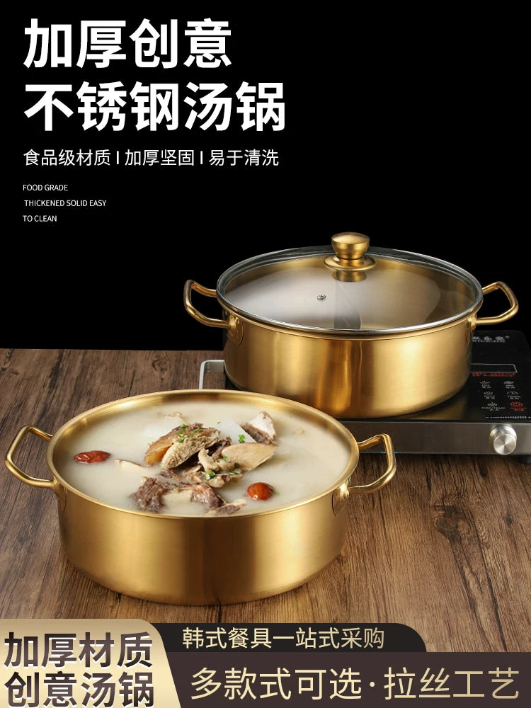 Commercial Stainless Steel Hot Pot with Handles for Induction Cooktops