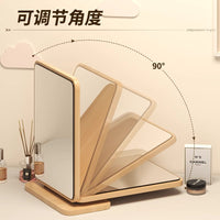 Rotatable Wooden Desktop Makeup Mirror with Foldable Stand for Home and Dorm