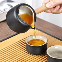 Japanese Style Black Pottery Kung Fu Tea Set with Tray for Home and Office