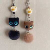 Flocked Kitten Keychain Plush Ball Phone Charm Couple Bag Ornament Cartoon Accessory