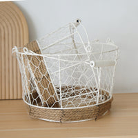 Hand-Woven Iron Wire Storage Basket Vintage Rustic Style Round Organizer Bin