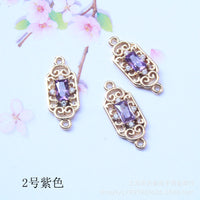 Copper Plated Glass Zircon Double Pendant Rectangle Rhombus Retro DIY Jewelry Accessories