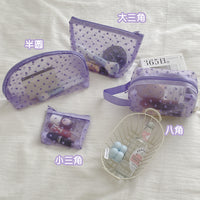Flocked Mesh Heart Cosmetic Bag, Portable Transparent Storage Pouch