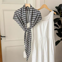Korean Style Ice Silk Striped Triangle Scarf Shawl for Summer Sun Protection and Air Conditioning