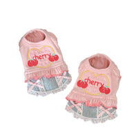 Pet Cat Small Dog Embroidered Cherry Denim Princess Dress Cotton Autumn Winter Base Layer